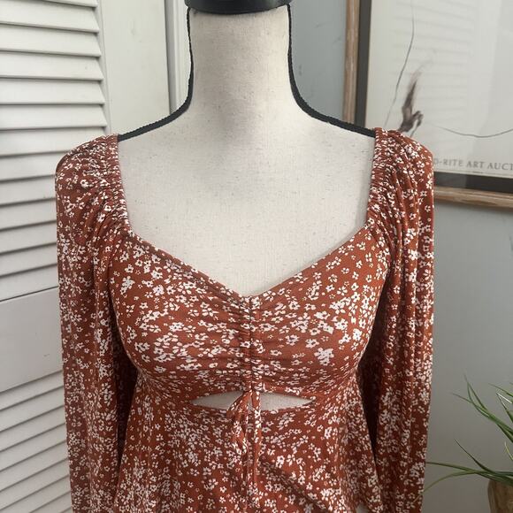 THE FISHERMANS DAUGHTER Womens Small Cropped Ballon Sleeve Cut Out Boho Chic - Picture 3 of 13